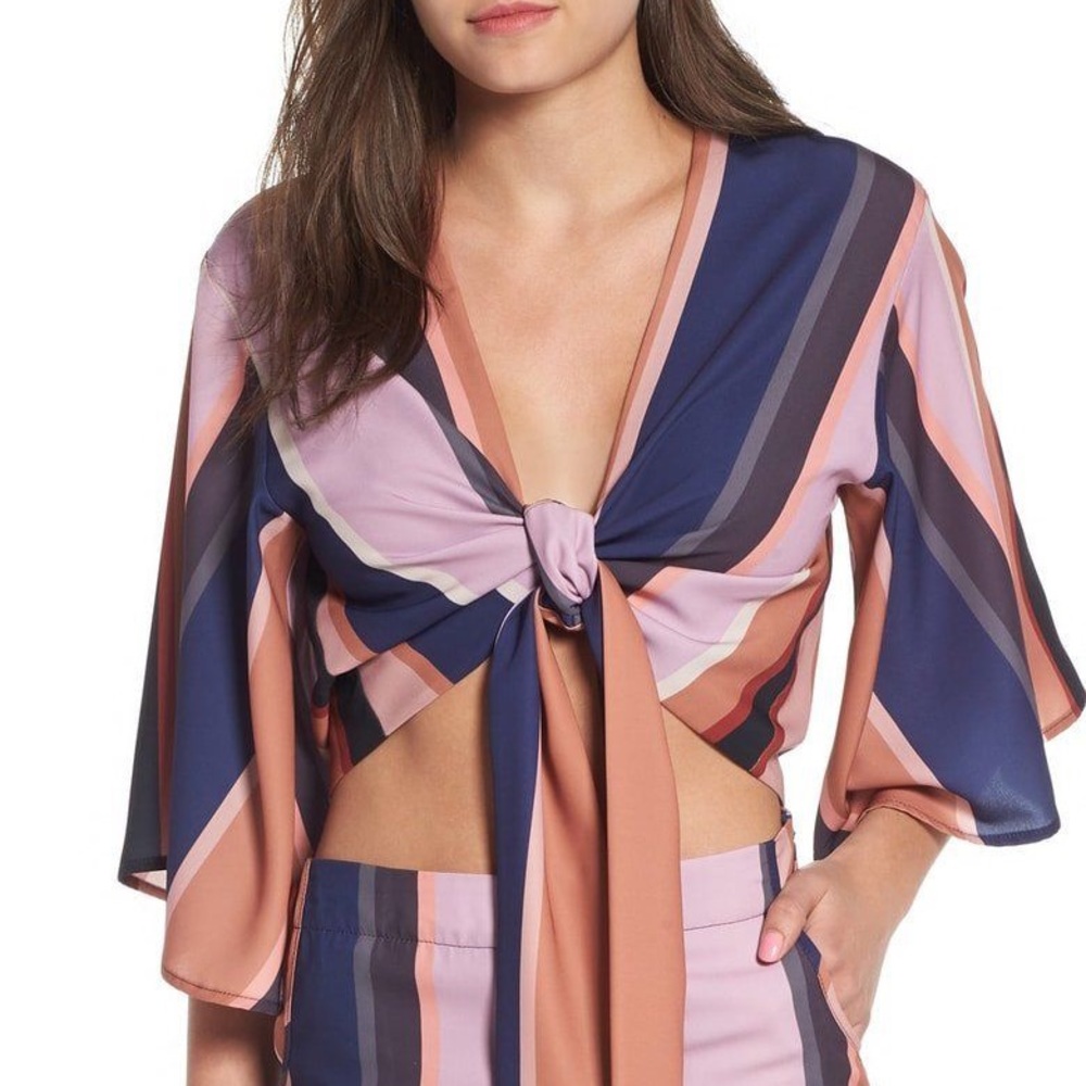 4SI3NNA Striped Tie Crop Top, Multi Color